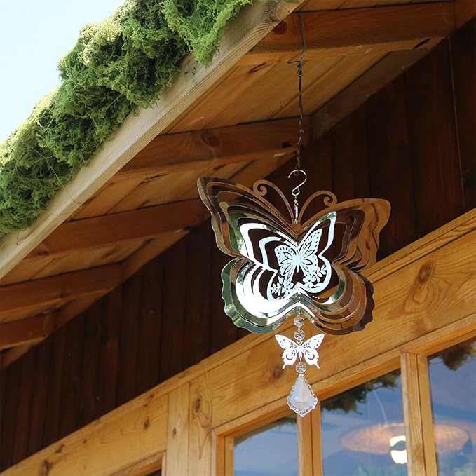 Phuryllic Wind Spinners Outdoor, Garden Decor, Bird Deterrents for Outside, 3D Metal Yard Decorations for Patio & Porch, Unique Gardening Gifts for Women & Moms - Butterfly Decor