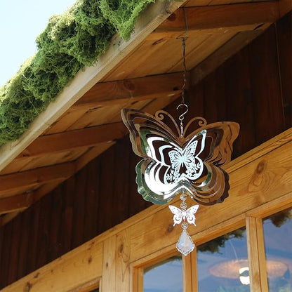 Phuryllic Wind Spinners Outdoor, Garden Decor, Bird Deterrents for Outside, 3D Metal Yard Decorations for Patio & Porch, Unique Gardening Gifts for Women & Moms - Butterfly Decor