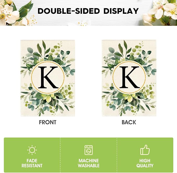 AVOIN colorlife Monogram Letter K Floral Garden Flag 12x18 Inch Double Sided Outside, Family Last Name Initial Yard Outdoor Decoration
