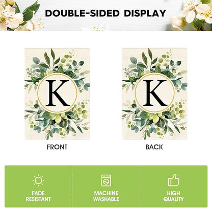 AVOIN colorlife Monogram Letter K Floral Garden Flag 12x18 Inch Double Sided Outside, Family Last Name Initial Yard Outdoor Decoration