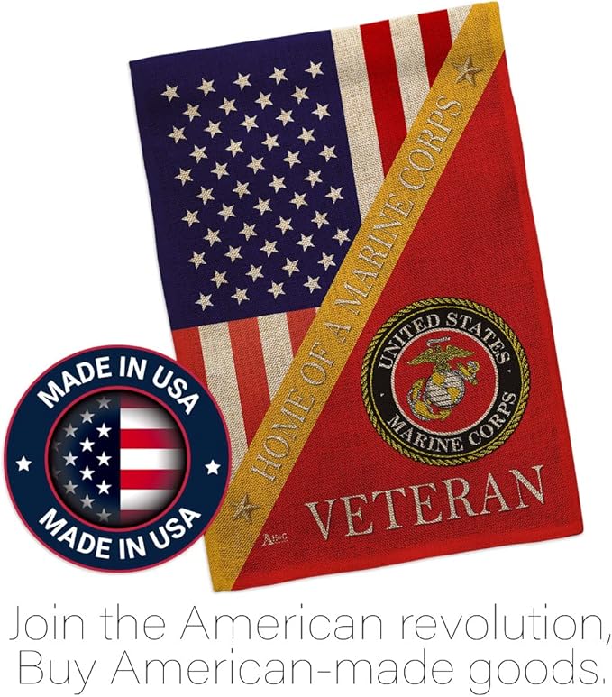 Home of Marine Corps Burlap Garden Flag - Set Wall Holder Armed Forces USMC Semper Fi United State American Military Veteran Retire Official - House Banner Small Yard Gift Double-Sided 13 X 18.5, thick burlap
