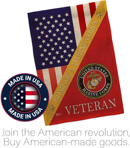 Home of Marine Corps Burlap Garden Flag - Set Wall Holder Armed Forces USMC Semper Fi United State American Military Veteran Retire Official - House Banner Small Yard Gift Double-Sided 13 X 18.5, thick burlap