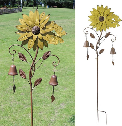 HLQMFHT Sunflower Garden Stake with Bells, Decorative Garden Stakes for Garden Yard Patio Decor