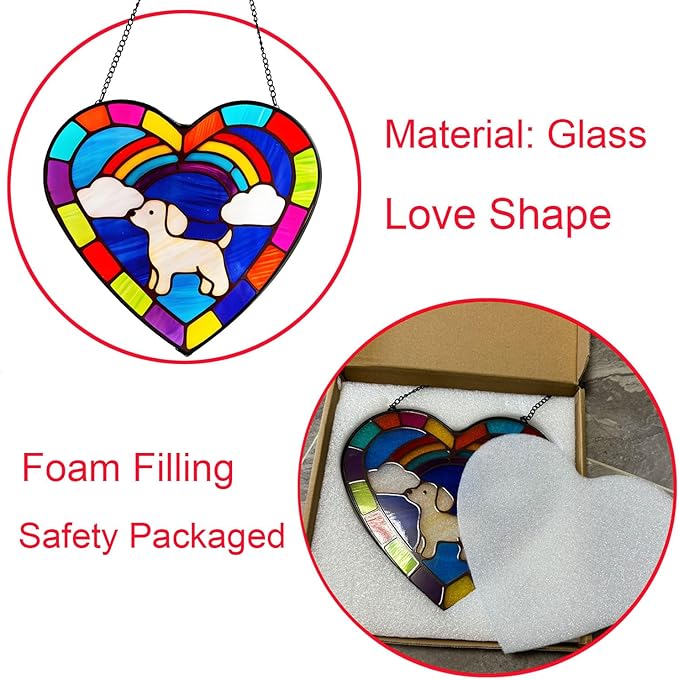 Stained Glass Window Hanging, Sun Catchers Glass Panel Window Suncatcher Panel for Mom,Wife,Grandmother,Women, Men, Garden Hanging for Christmas Mother's Day (Dog)