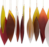 Blue Handworks Fall Leaves Glass & Driftwood Chime, Sandblasted Glass and Found Wood Handcrafted Wind Chime