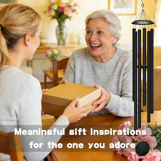 66" Extra Large Wind Chimes for Outside, Deep Soulful 6 Tube Aluminum Windchimes with Healing, Breezy Melodies, Rustproof Black Finish Heartfelt Gift for Mom's Patio Garden