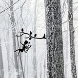 Fairy Silhouette Statue, Metal Fairy Branch Decoration Outdoor Metal Craft Fairy Statue for Garden Backyard Tree Decor, Hanging Ornament (28 x 23 cm) (Black)