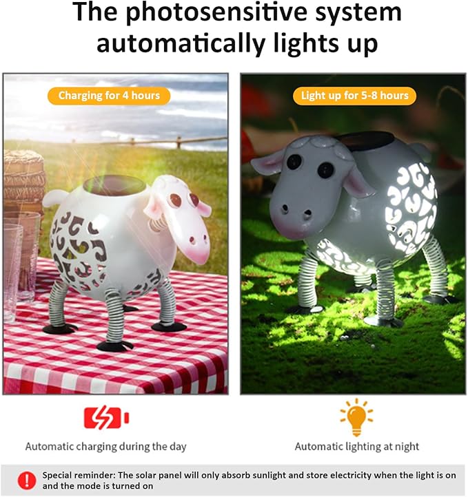 Solar Garden Statues Sheep Solar Lights Wrought Iron IP44 Waterproof Sheep Figurines Garden Decor Metal Sculptures Lights for Car 10x7 Inch