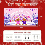 HOMETITUTE Christmas Garage Door Banner 13x6ft Pink House Gingerbread Man Backdrop with Purple Xmas Trees Snowflakes Star Lights Merry Xmas Sign Outdoor Yard Decoration