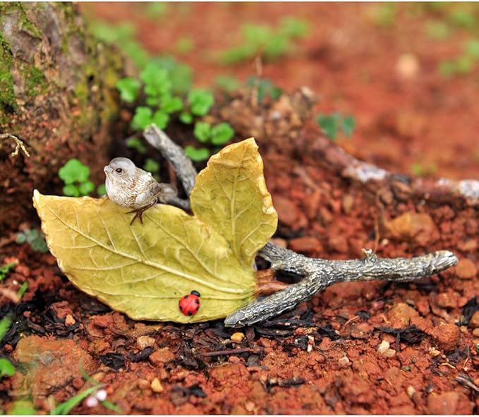 Top Collection Miniature Fairy Garden and Terrarium Little Bird and Ladybug on Leaves, Mini