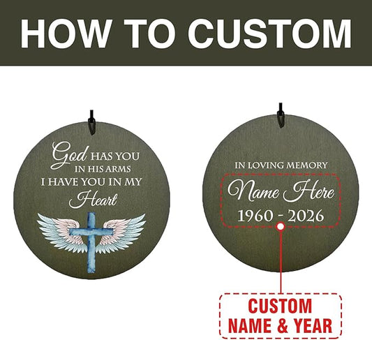 Personalized Wind Chimes, in Loving Memory of Sympathy Wind Chimes, Cross Memorial Wind Chime, Loss of Loved Dad/Mom, Heaven Wing Funeral Gifts, Listen to the Wind, Produced in USA