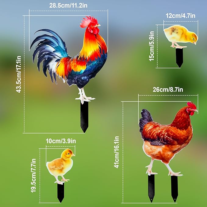 Chicken Decor Metal Garden Stakes Chicken Gifts for Women/Men Chicken Lovers Gifts Multicolor Statues for Yard Art, Outside, Patio, Outdoor Decor, Garden Decorations, Lawn Ornaments