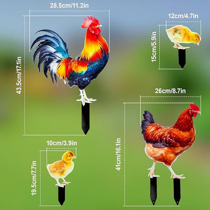 Chicken Decor Metal Garden Stakes Chicken Gifts for Women/Men Chicken Lovers Gifts Multicolor Statues for Yard Art, Outside, Patio, Outdoor Decor, Garden Decorations, Lawn Ornaments