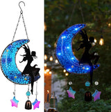 Memorial Wind Chimes Solar Hanging Glass Moon Lights Metal Fairy Angel Outdoor Wind Chimes for Mom Loved One Gifts