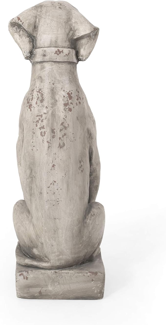 Merax MGO Antique White Dog Garden Statue - Outdoor Cast Stone Decor, Vintage-Style Yard Art, Weather-Resistant Patio Sculpture, No Assembly Required (31.5" H x 13" W)