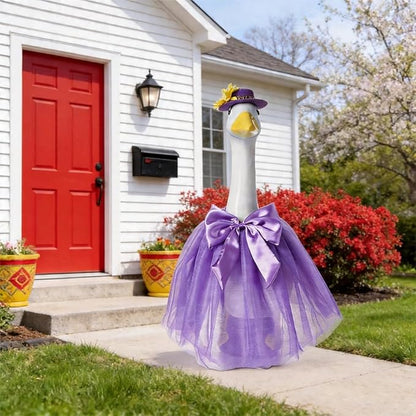 Porch Goose Outfits Four-Layer Mesh Skirt Goose Outfit with Bow Tie Hat for 17-23" Lawn Cement Plastic Geese Statue for Garden Yard Decor Accessories(Purple)