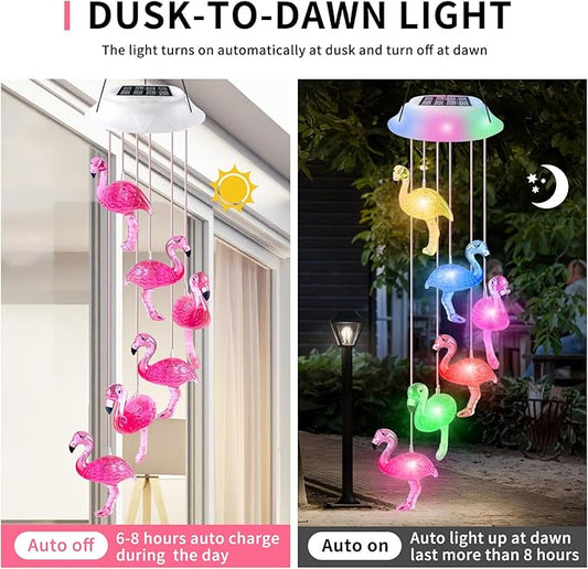 Solar Flamingo Flamingo Wind Chimes, Birthday Gifts for Mom Grandma Dad, IP65 Waterproof Memorial with 7 Color Changing LED Lights, Outdoor Decor Garden Yard Decorations