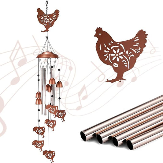 Chicken Wind Chimes Outdoor, Metal Hen and Chicks Gifts for Women Mom Grandma, Unique Garden Patio Yard Decor Windchime