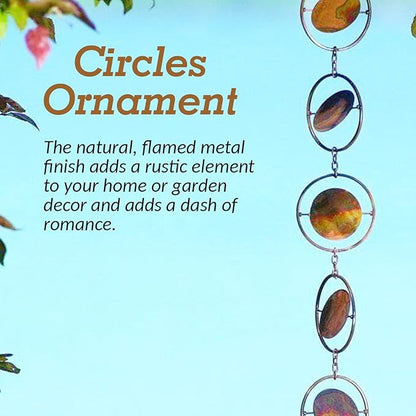 Happy Gardens Flamed Circles Hanging Ornament - Metal Wind Spinner Outdoor Garden Decor