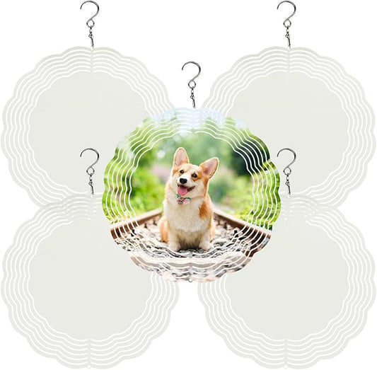 5 Pack Sublimation Wind Spinner Blanks 10 Inch Wind Spinners Sublimation Blanks 3D Aluminum Metal Wind Spinners for Yard and Garden Indoor Outdoor Window Porch Front Door Decoration Round