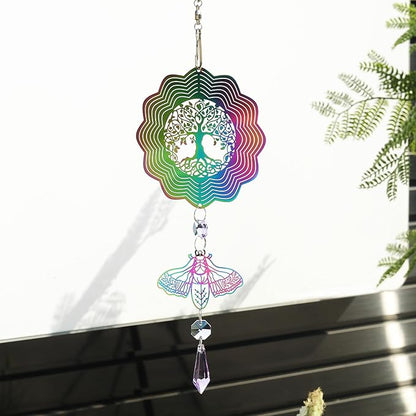 Tree of Life Wind Spinner Suncatcher Metal Colorful Wind Chimes for Outside Durable 3D Stainless Steel Wind Sculpture Hanging Art Ornaments for Garden Yard Balcony Decor