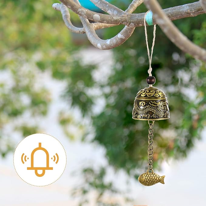 Jetec 4 Pieces Feng Shui Wind Chime for Good Luck 3-Bell Vintage Hanging Wind Chime Vintage Dragon Bell for Wealth Home Garden Patio Hanging Blessing Decoration
