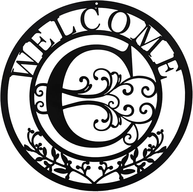 Metal Monogrammed Initial Welcome Sign, Metal Letter Wall Art Decor, Name Sign for Home Porch Front Door Outdoor (C)