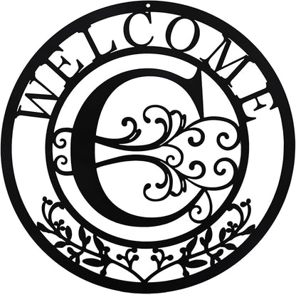 Metal Monogrammed Initial Welcome Sign, Metal Letter Wall Art Decor, Name Sign for Home Porch Front Door Outdoor (C)