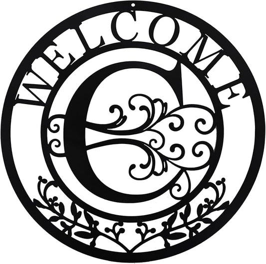 Metal Monogrammed Initial Welcome Sign, Metal Letter Wall Art Decor, Name Sign for Home Porch Front Door Outdoor (C)