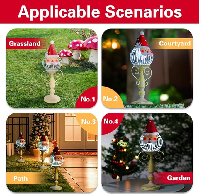 Santa Christmas Solar Lanterns for Outside,Solar Lanterns Outdoor Waterproof, Gift for Garden Pathway Yard Christmas Decorations