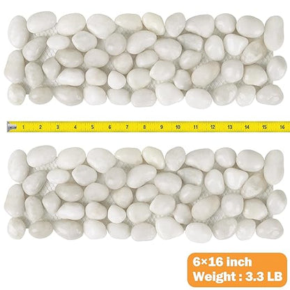 River Rock Stepping Stones Outdoor for Garden Walkway, 6 Pcs 16" L x 6" W Rectangle Shape Paver Step Stones Polished Pebble River Stone Mat for Yard Lawn Patio Pathway Walk Way - White