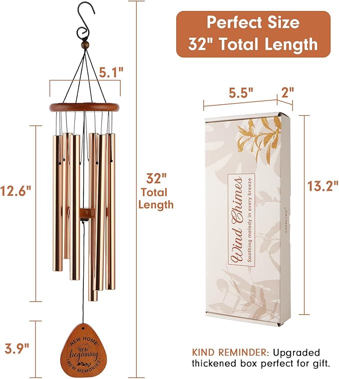 Housewarming Gifts New Home for Couple Family Women Men, 32" Wind Chimes with Gift Box & Card, House Warming Gifts for New Homeowners, Cozy New Home Decor Garden Patio Yard Indoor Outdoor
