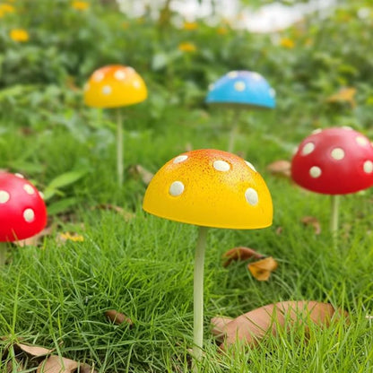 Mushroom Decor Fairy-Garden Outdoor Decor - Garden Decor Glow in The Dark Outdoor Spring Patio Shaking Head Yard Decoration 6 PCS Metal Mushroom Yard Stakes (Red2+Blue2+Yellow2)