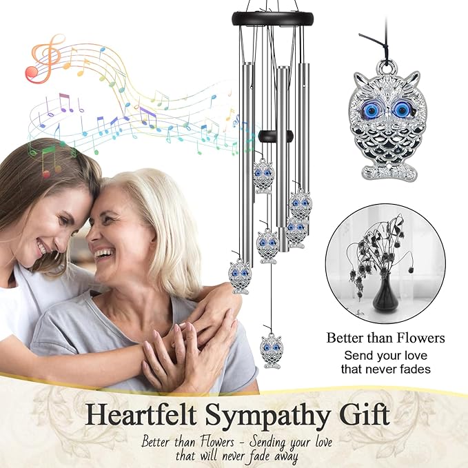 Virekm Windchimes Outdoors Clearance, Door Chime Wind Chimes for Outside Sympathy Wind Chimes for Patio Decoration, Garden Decor. Zen Garden Decor(Blue Evil Eye Owl)
