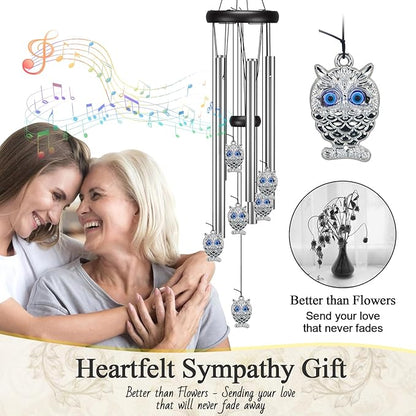 Virekm Windchimes Outdoors Clearance, Door Chime Wind Chimes for Outside Sympathy Wind Chimes for Patio Decoration, Garden Decor. Zen Garden Decor(Blue Evil Eye Owl)