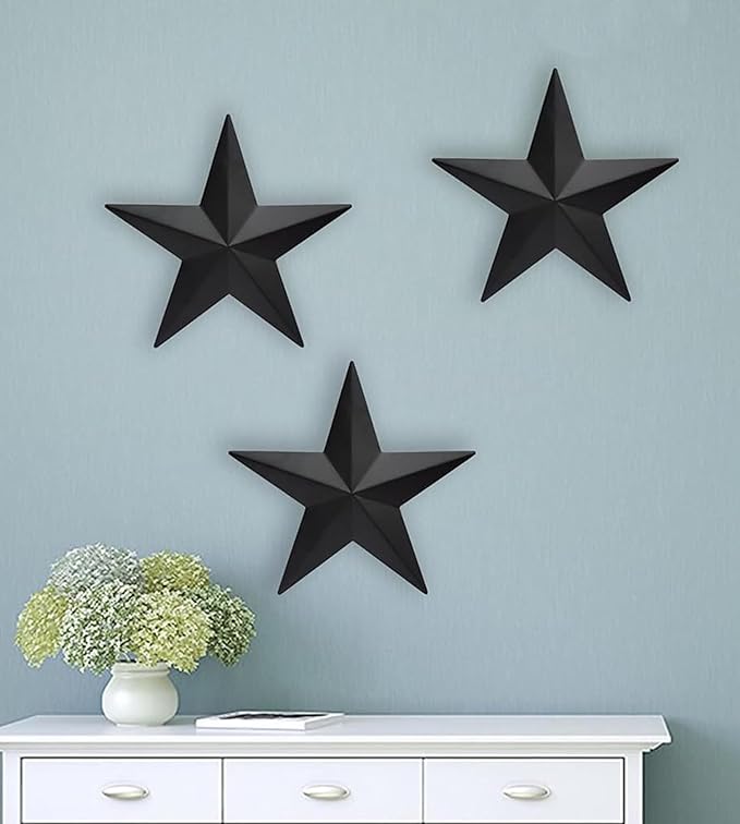 Bellaa 23547 Western Metal Stars Wall Decoration Black Texas Barn Farmhouse Ranch Cottage Lodge Outdoor Home Decor 12 Inch Each Set of 3