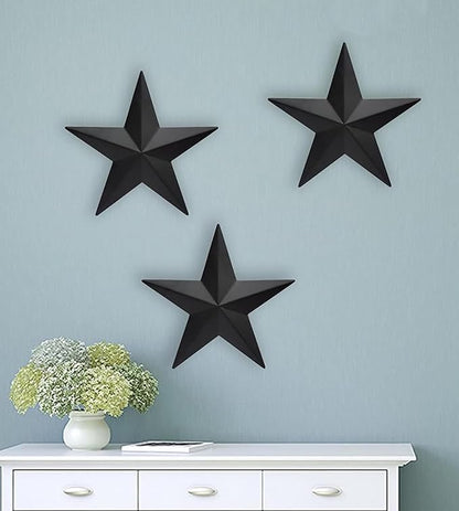 Bellaa 23547 Western Metal Stars Wall Decoration Black Texas Barn Farmhouse Ranch Cottage Lodge Outdoor Home Decor 12 Inch Each Set of 3