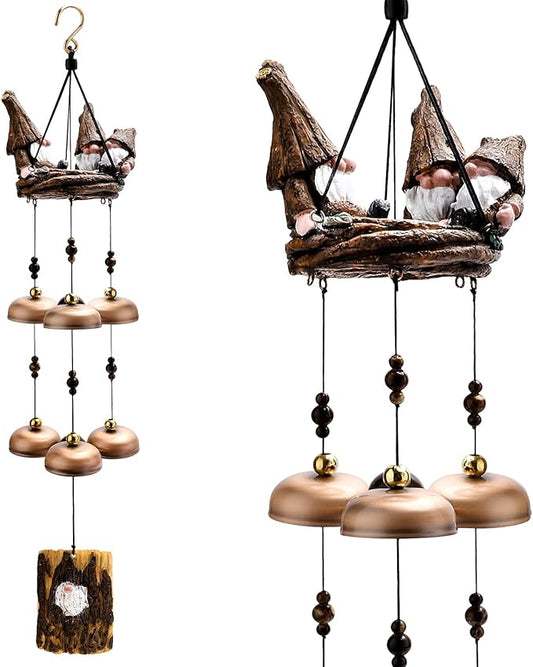 Gnome Wind Chimes for Outside With 6 Larger Bells - Gift for Mom, Dad, Daughter, Women - Outdoor Decor for Patio, Porch, Garden, Backyard