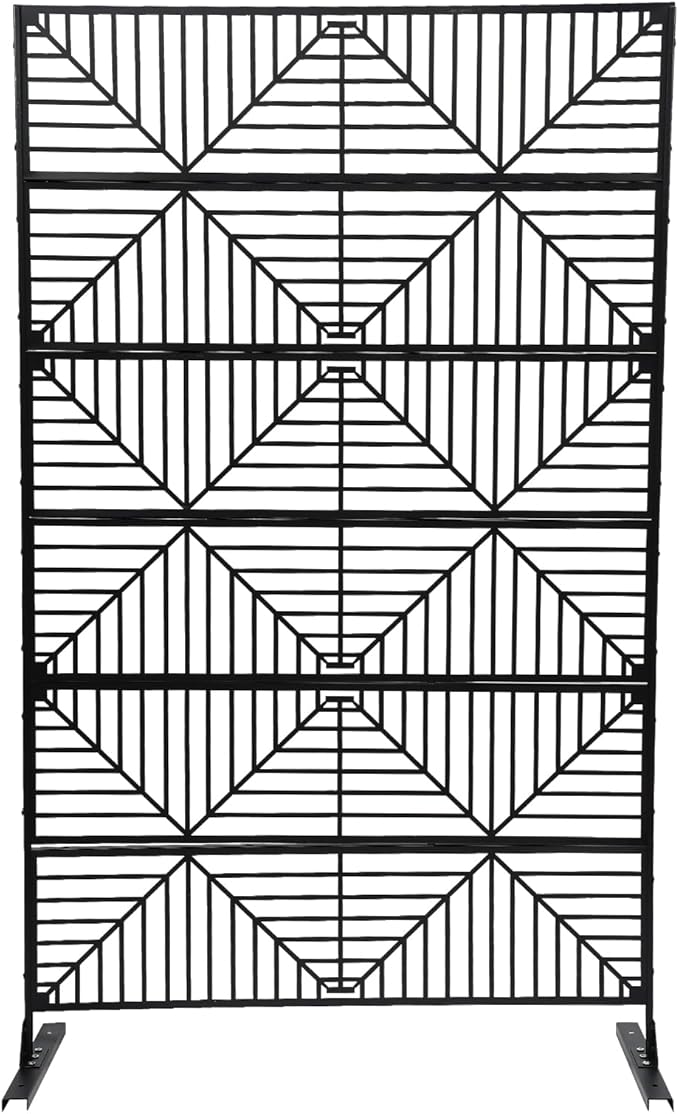 Metal Privacy Screen, 72" H x 44" W Freestanding Privacy Screens, Patio Decorative Metal Fence Panels with Stand, Portable Divider Screens, for Backyard/Patio/Deck (Black-Stripe, 72''H×44''W)
