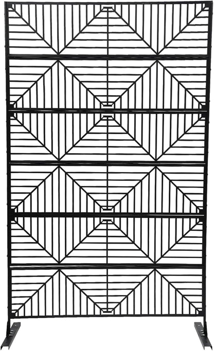 Metal Privacy Screen, 72" H x 44" W Freestanding Privacy Screens, Patio Decorative Metal Fence Panels with Stand, Portable Divider Screens, for Backyard/Patio/Deck (Black-Stripe, 72''H×44''W)