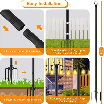 LETIANPAI 4 Pack String Light Poles,10 Ft Light Poles for Outside String Lights,Outdoor Lights Pole with Fork,Metal Poles Stand for Patio Deck Backyard