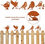5PCS Metal Birds Fence Decoration, Outdoor Rusty Birds Garden Sculptures and Yard Art, Craft Statue Ornaments Rustic Farmhouse Garden Decor (Style 2)