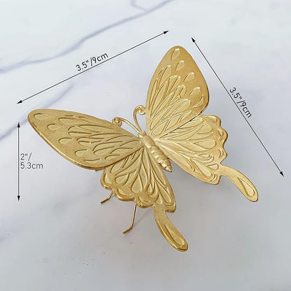 Gold Butterfly Sculpture - Solid Metal Insect Ornament - Mini Butterfly Figurine for Home, Office, Garden & Desktop Decor