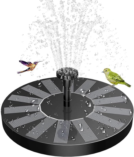 Upgraded Solar Bird Bath Fountains with 6 Nozzles, Free Standing Floating Solar Powered Water Fountain Pump for Bird Bath, Garden, Pond, Pool and Outdoor