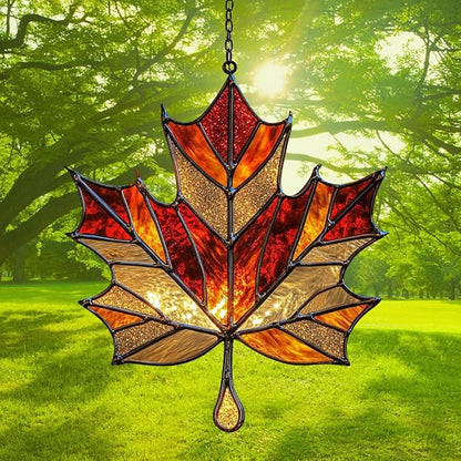 Autumn Maple Leaf Acrylic Suncatcher Stained Glass Effect Window Car Hanging Christmas Ornament Indoor Outdoor Decor Garden Sun Catcher Panel for Maple Leaf Lover for Women Mom Grandma