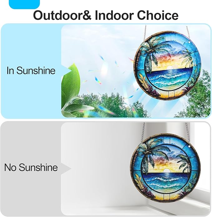 Blue Setting Sun 7.87" Stained Glass Window Hanging Sun Catcher Blue Bird Stain Glass Suncatchers Decor Gifts for Home Indoor Outdoor Window Garden Crystals Decor Panels
