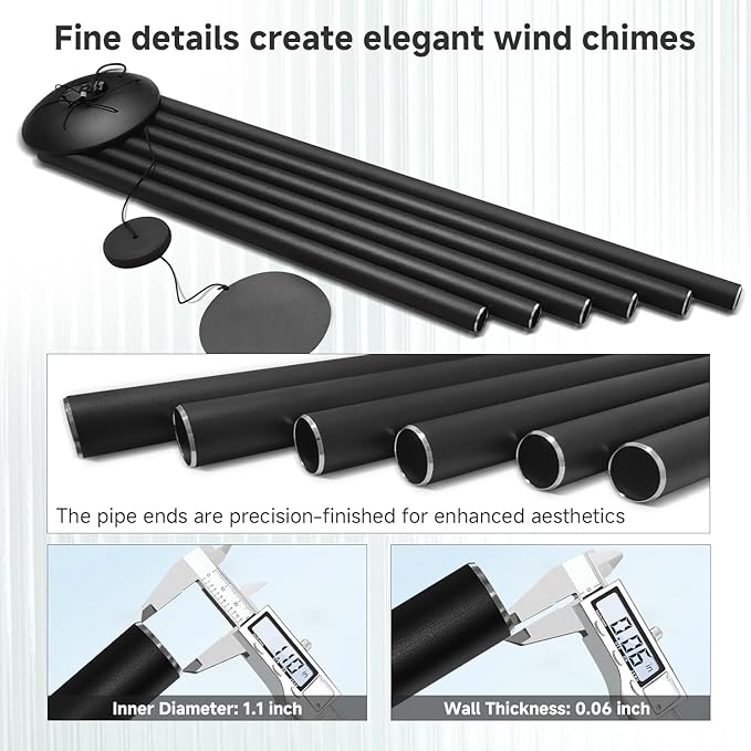 66" Extra Large Wind Chimes for Outside Deep Tone, 6 Thick and Bold Aluminum Tubes Tuned Relaxing Melody Wind Chime, Big Wind Chimes for Garden Patio Decor, Great Gift Idea for Mother's Day (Black)