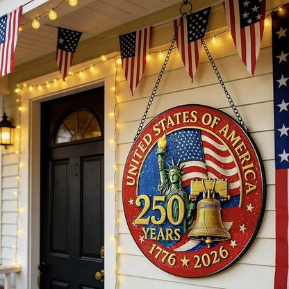 250th Anniversary America SunCatcher with Freedom Flag Designs 1776-2026 Years Round Acrylic Ornament,Independence Day Garden Decor,July 4th Sun Catcher Hanging for Home Party Supplies