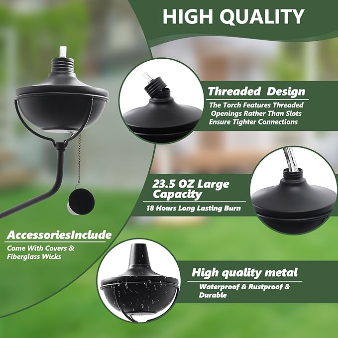 ZSPENG 6-Pack Citronella Torches, 23.5 Oz Wall Mounted Metal Garden Torches, Easy Setup & Refill Metal Torch, Flame Light Torch for Indoor or Outdoor Decor