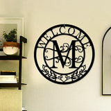 Metal Monogrammed Initial Welcome Sign, Metal Letter Wall Art Decor, Name Sign for Home Porch Front Door Outdoor (M)